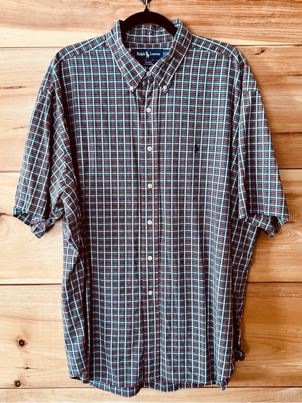 Ralph Lauren Plaid Navy/White/Red 100% Cotton Button-Down Shirt Classic Preppy
